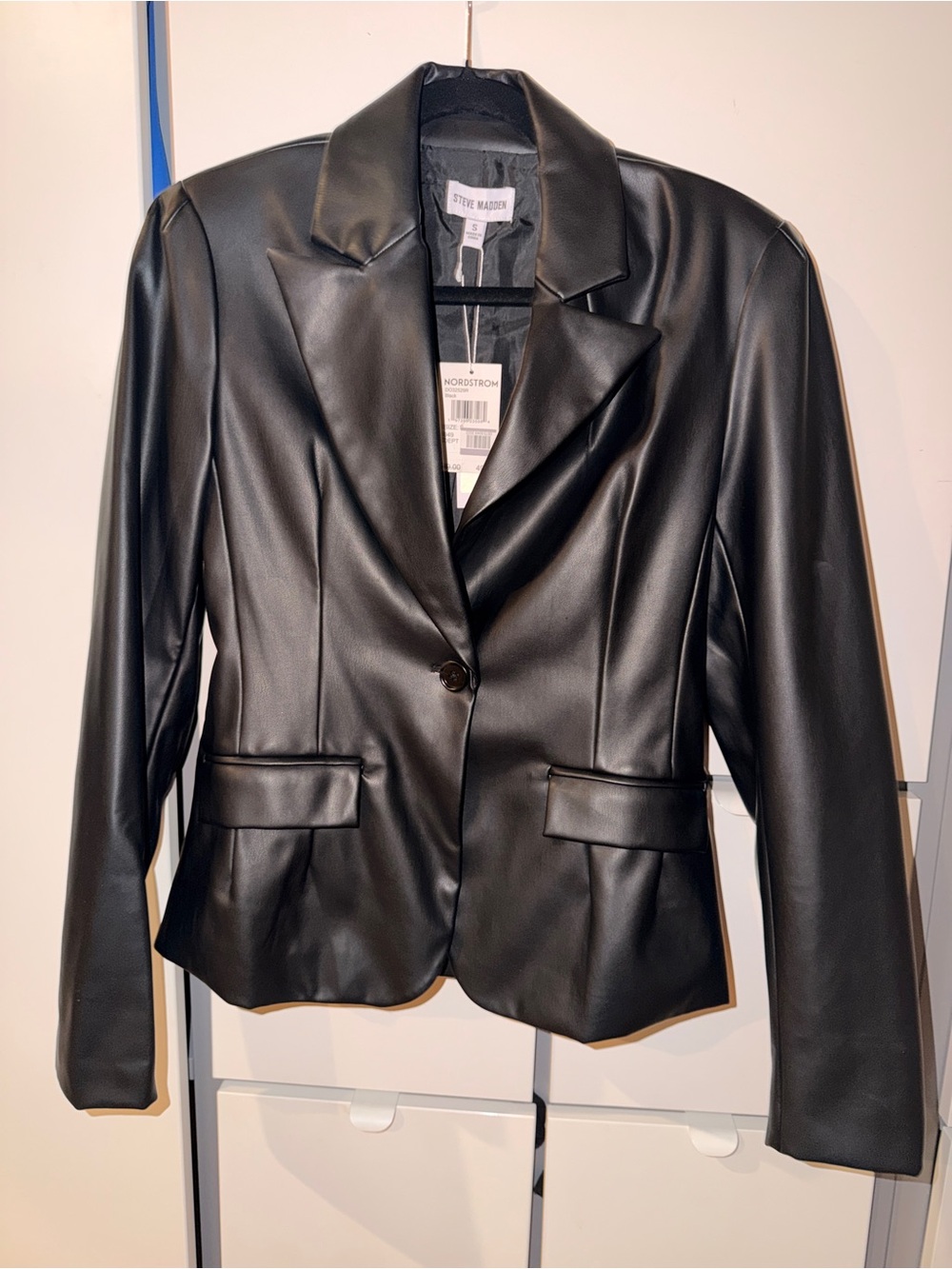 Steve Madden Black Faux Leather Single-Button Blazer